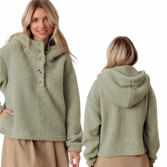 Jackets & Blazers - Cozy Green Sherpa Hoodie